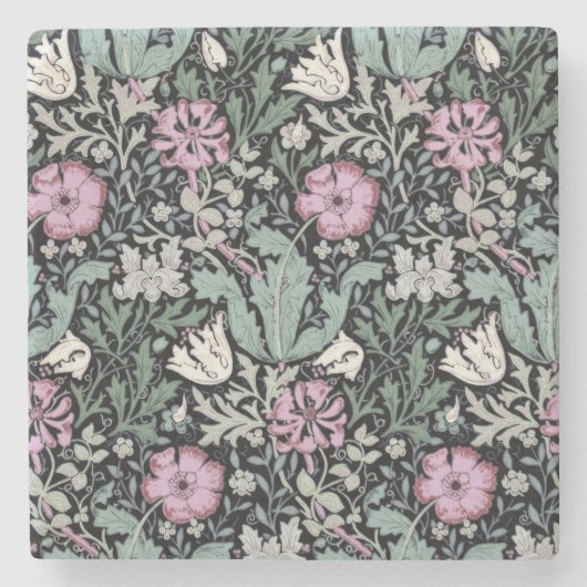 William Morris Mohn Botanical viktorianische Tapet Steinuntersetzer (Vorderseite)