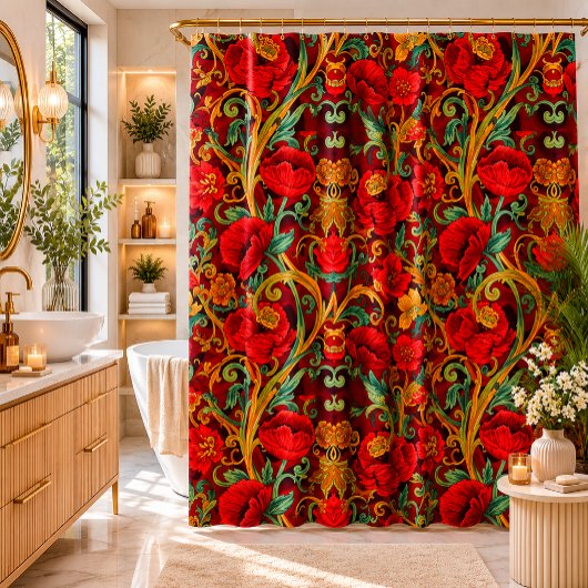 William Morris Mohnblumen Art Nouveau Muster Duschvorhang