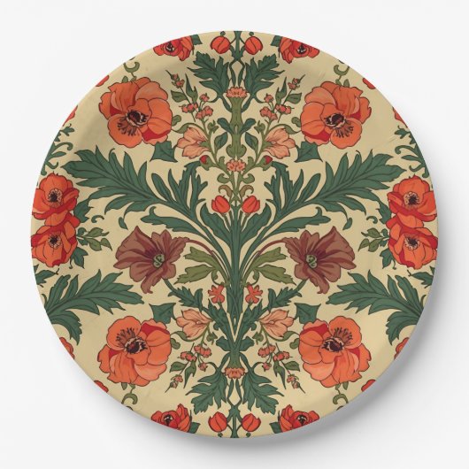 William Morris Mohnblumen Art Nouveau Muster  Pappteller (Vorderseite)
