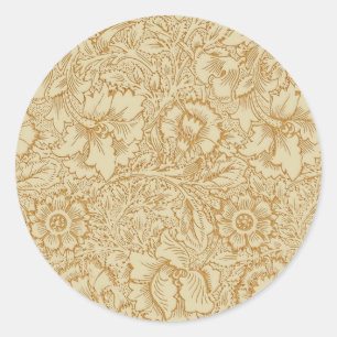 William Morris Mohnblumen-Blumentapete Runder Aufkleber