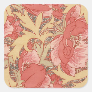William Morris Mohnblumen im Art Nouveau Stil Quadratischer Aufkleber
