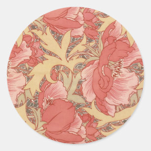 William Morris Mohnblumen im Art Nouveau Stil Runder Aufkleber