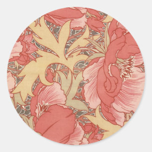 William Morris Mohnblumen im Art Nouveau Stil Runder Aufkleber