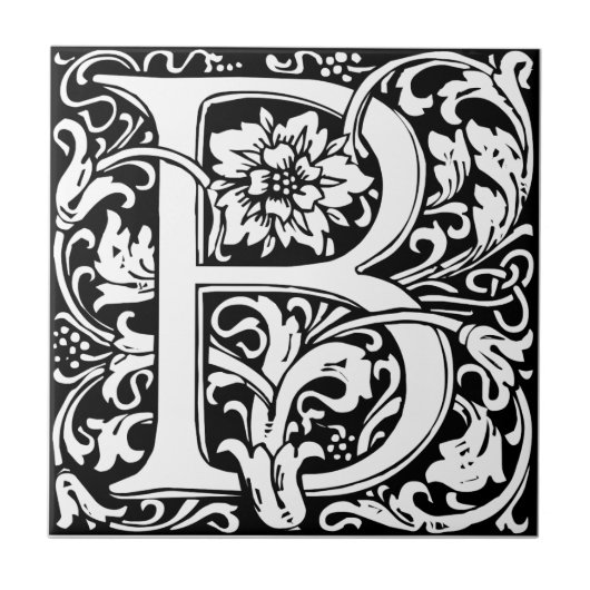 William Morris monogrammierter Buchstabe B Fliese (Vorderseite)