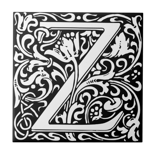 William Morris monogrammierter Buchstabe Z Fliese (Vorderseite)
