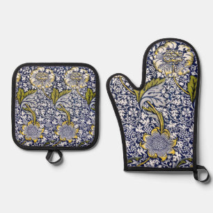 William Morris - Muster für Vintage Blume und Blät Ofenhandschuh & Topflappen-Set
