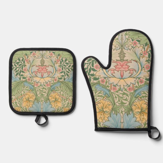 William Morris Myrtle Blume Floral Botanical Ofenhandschuh & Topflappen-Set (Vorderseite)