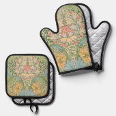 William Morris Myrtle Blume Floral Botanical Ofenhandschuh & Topflappen-Set (Vorderseite/Rückseite)
