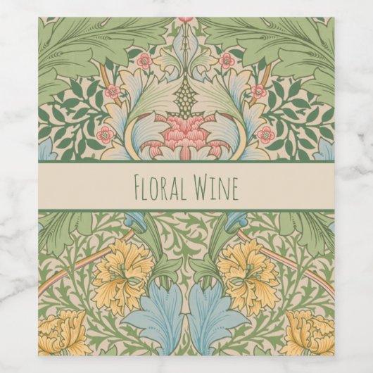 William Morris Myrtle Blume Floral Botanical Weinetikett (Einzelnes Label)