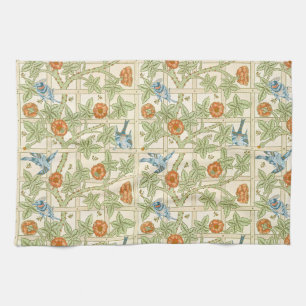 William Morris nahtloses Gitter-Rosen-Vogel-Muster Geschirrtuch