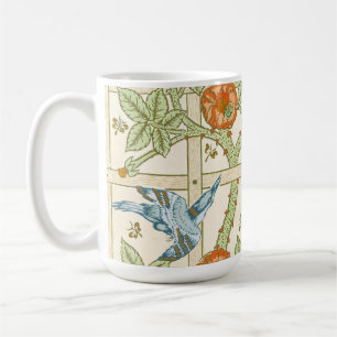 William Morris nahtloses Gitter-Rosen-Vogel-Muster Kaffeetasse