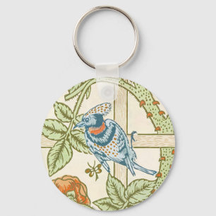 William Morris nahtloses Gitter-Rosen-Vogel-Muster Schlüsselanhänger