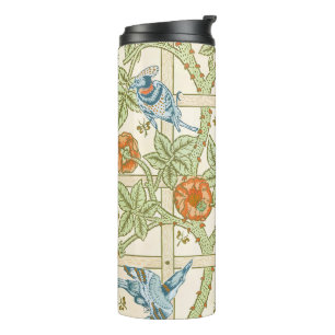 William Morris nahtloses Gitter-Rosen-Vogel-Muster Thermosbecher