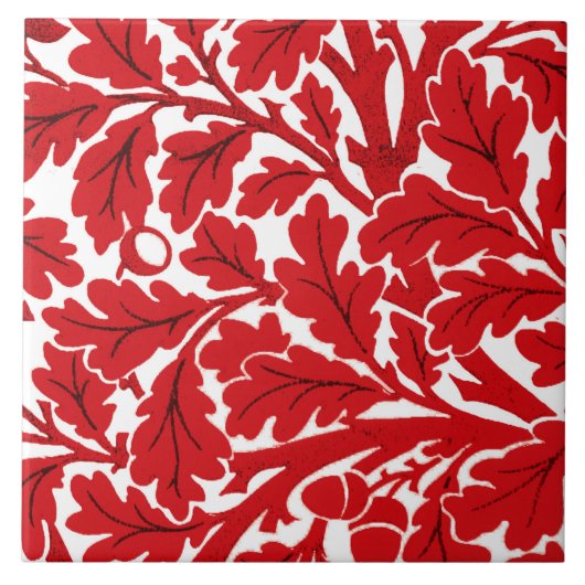 William Morris Oak Blätter, Deep Red and White Fliese (Vorderseite)