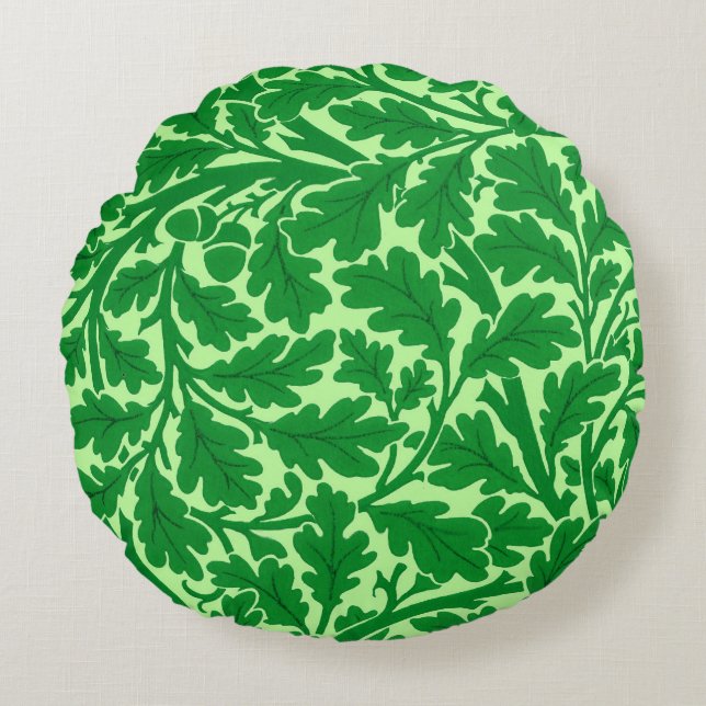 William Morris Oak Blätter, Emerald Green Rundes Kissen (Vorderseite)