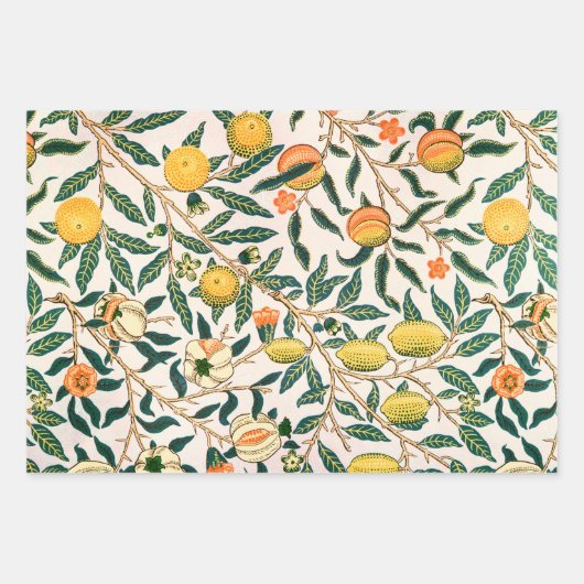 William Morris Obstpomegranat Weiße Ornamente Geschenkpapier Set (Vorderseite)