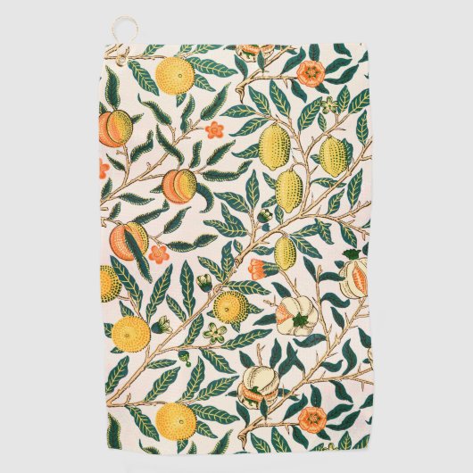 William Morris Obstpomegranat Weiße Ornamente Golfhandtuch (Vorderseite)