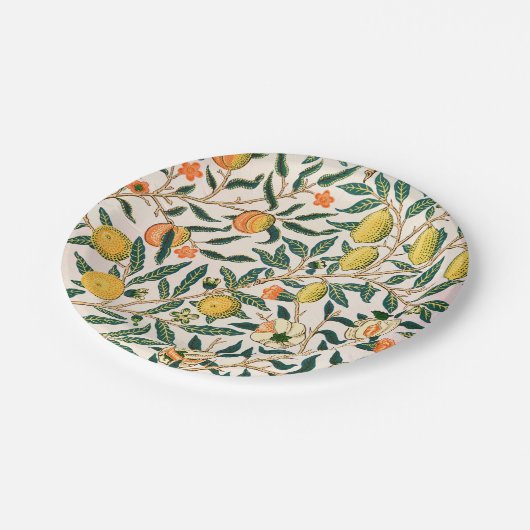 William Morris Obstpomegranat Weiße Ornamente Pappteller (Schrägansicht)
