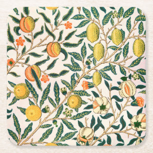 William Morris Obstpomegranat Weiße Ornamente Rechteckiger Pappuntersetzer