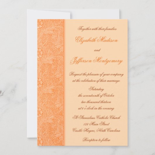 William Morris Orange Floral Wedding Einladung (Vorderseite)