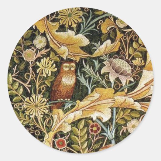 William Morris Owl an Acanthus Runder Aufkleber (Vorderseite)