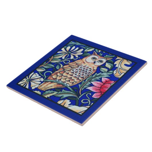 William Morris Owl Beige und Cobalt Blue Bordering Fliese (Seite)
