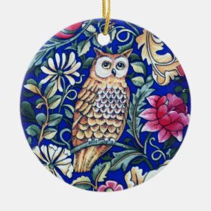 William Morris Owl Tapestes, Beige und Blue Round Keramik Ornament