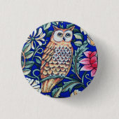 William Morris Owl Tapestry, Beige und Cobalt Blue Button (Vorderseite)