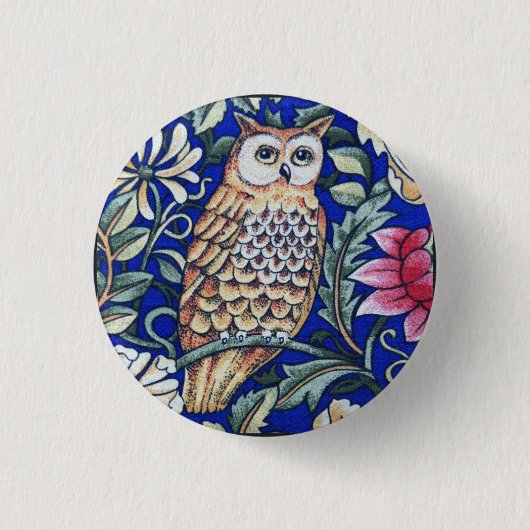 William Morris Owl Tapestry, Beige und Cobalt Blue Button (Vorderseite)