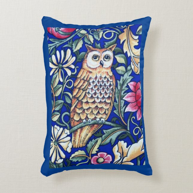 William Morris Owl Tapestry, Beige und Cobalt Blue Dekokissen (Vorderseite(Vertikal))