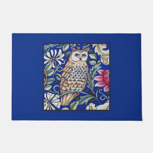 William Morris Owl Tapestry, Beige und Cobalt Blue Fußmatte (Vorderseite)