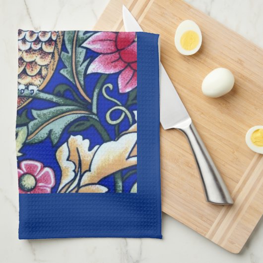William Morris Owl Tapestry, Beige und Cobalt Blue Geschirrtuch (Viertel Falte)