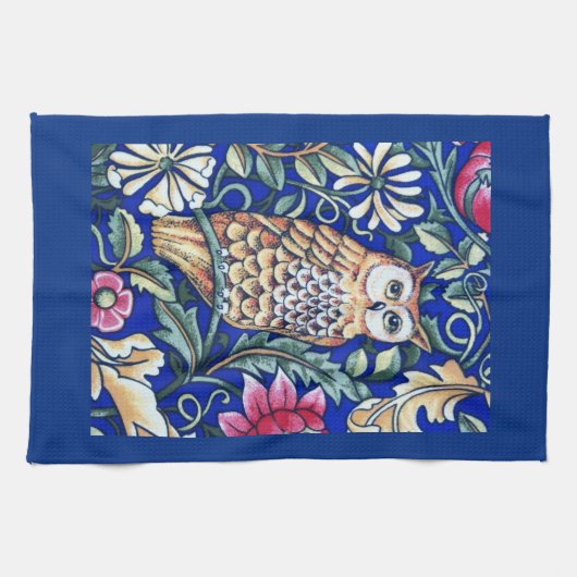 William Morris Owl Tapestry, Beige und Cobalt Blue Geschirrtuch (Horizontal)