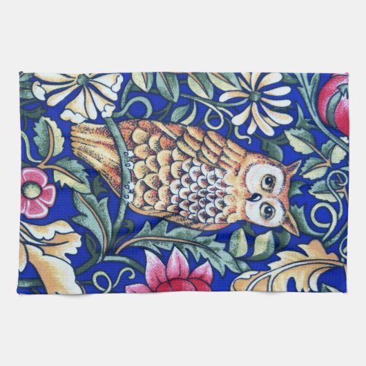 William Morris Owl Tapestry, Beige und Cobalt Blue Handtuch (Horizontal)