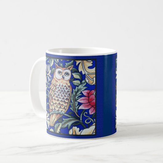 William Morris Owl Tapestry, Beige und Cobalt Blue Kaffeetasse (Vorderseite Links)