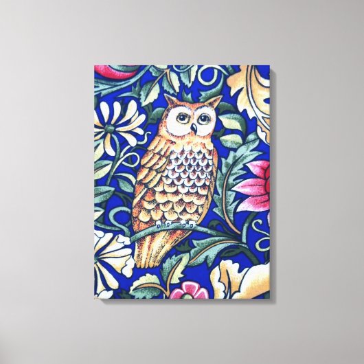 William Morris Owl Tapestry, Beige und Cobalt Blue Leinwanddruck (Vorderseite)