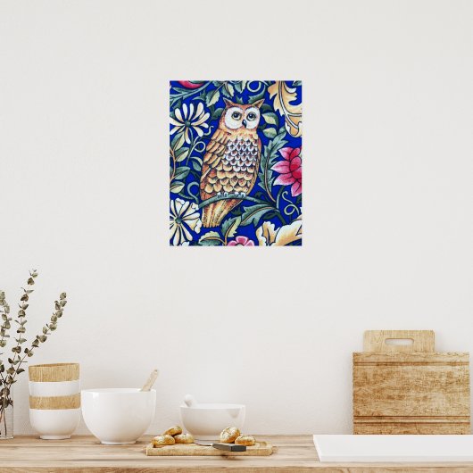 William Morris Owl Tapestry, Beige und Cobalt Blue Poster (Küche)
