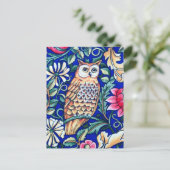 William Morris Owl Tapestry, Beige und Cobalt Blue Postkarte (Stehend Vorderseite)