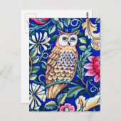 William Morris Owl Tapestry, Beige und Cobalt Blue Postkarte (Vorne/Hinten)