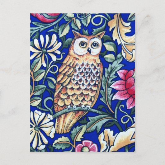William Morris Owl Tapestry, Beige und Cobalt Blue Postkarte (Vorderseite)