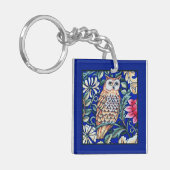 William Morris Owl Tapestry, Beige und Cobalt Blue Schlüsselanhänger (Vorderseite links)