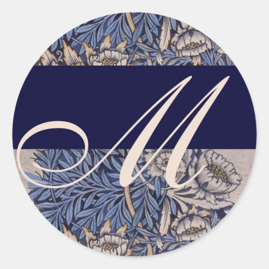 William Morris Pattern Monogram Wedding Sticker (Vorderseite)
