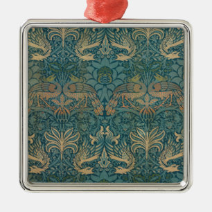 William Morris Peacock and Dragon Textile Design Silbernes Ornament