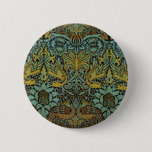 William Morris Peacock Dragon Wallpaper Button