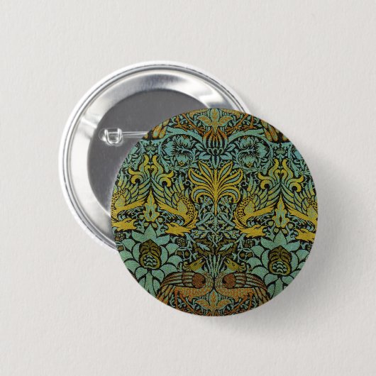 William Morris Peacock Dragon Wallpaper Button (Vorne & Hinten)