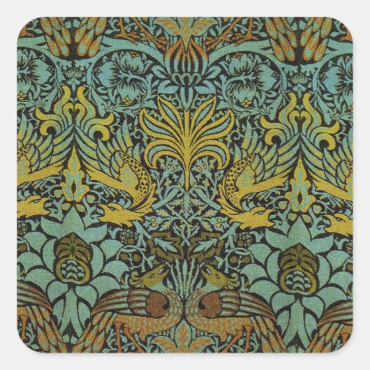 William Morris Peacock Dragon Wallpaper Quadratischer Aufkleber (Vorderseite)