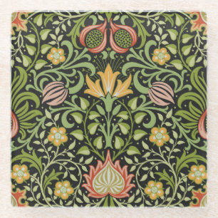 William Morris Persisch Schwarze Blumengestaltung Glasuntersetzer