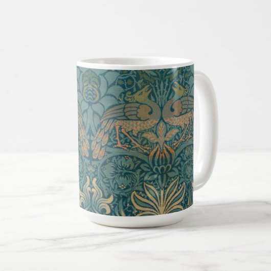 William Morris-Pfau-und Drache-Textilentwurf Kaffeetasse (VorderseiteRechts)