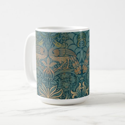 William Morris-Pfau-und Drache-Textilentwurf Kaffeetasse (Vorderseite Links)