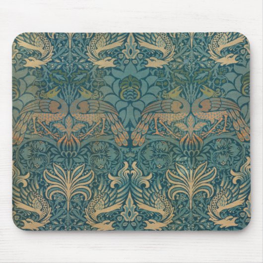 William Morris-Pfau-und Drache-Textilentwurf Mousepad (Vorne)